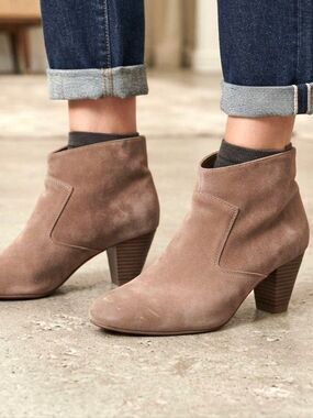 Lane Bryant Brown Taupe Faux Suede Block Heel Fall Ankle Boots Size 8W Classic